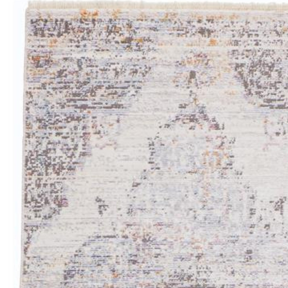 3' X 5' Ivory Gray And Pink Abstract Distressed Area Rug With Fringe