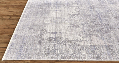 8' Gray and Ivory Medallion Power Loom Distressed Runner Rug with Fringe