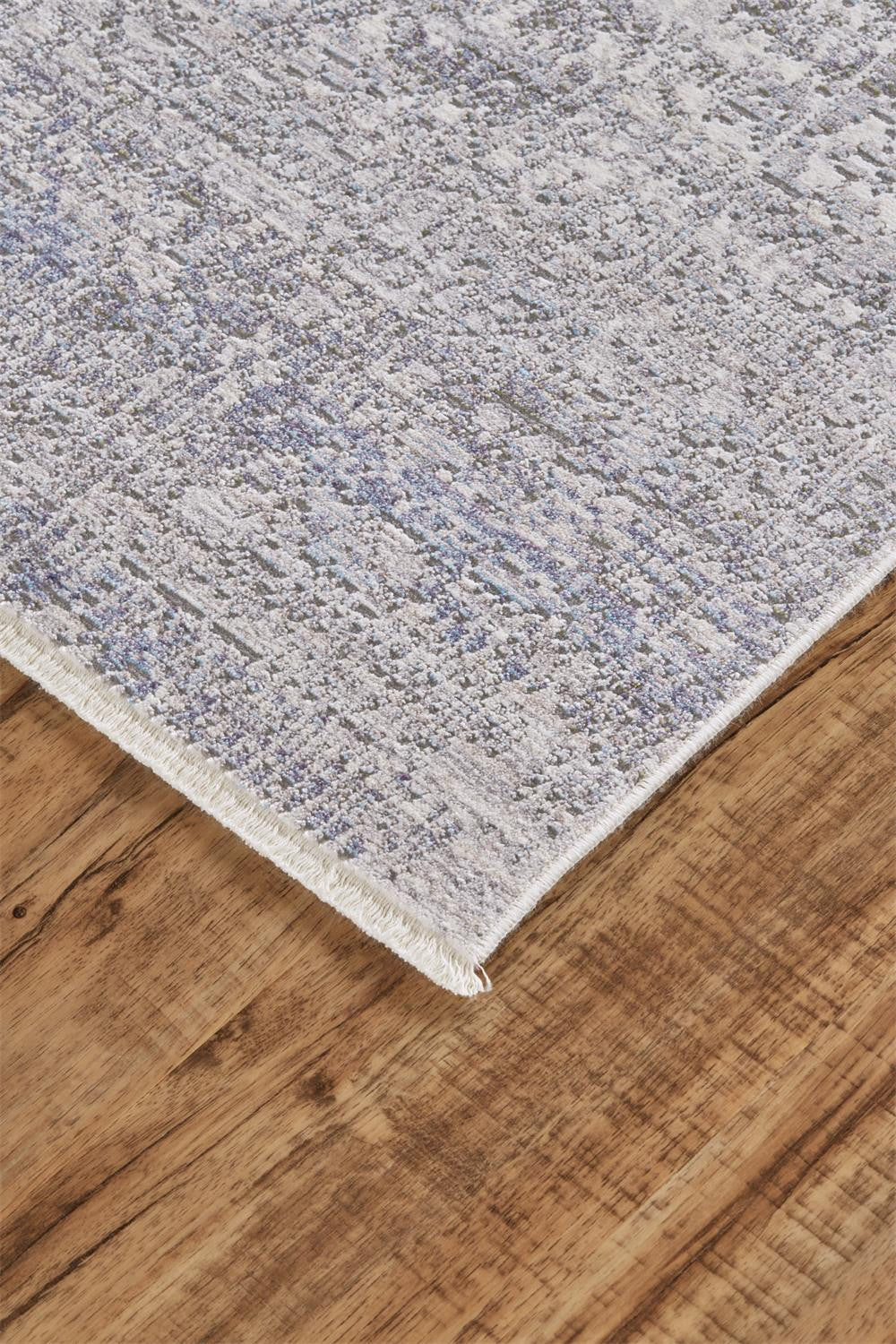 8' Gray and Ivory Medallion Power Loom Distressed Runner Rug with Fringe