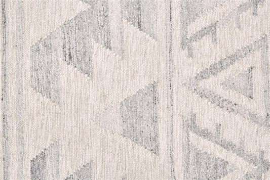 10' X 14' Blue and Ivory Wool Geometric Flatweave Handmade Area Rug With Fringe