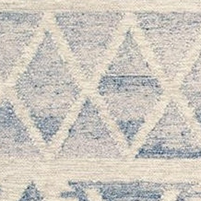 10' X 14' Blue and Ivory Wool Geometric Flatweave Handmade Area Rug With Fringe
