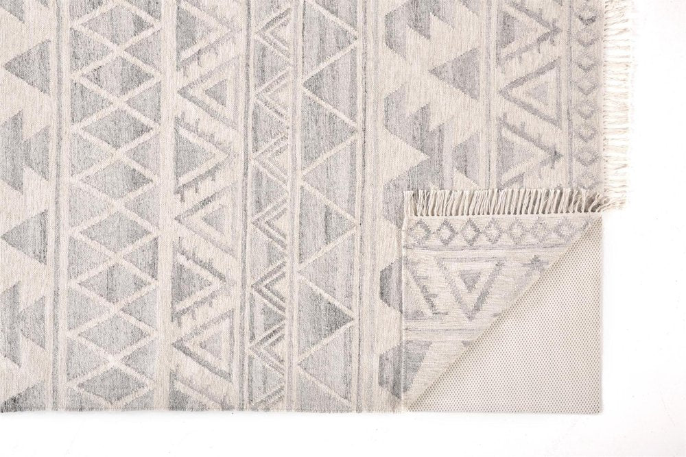10' X 14' Blue and Ivory Wool Geometric Flatweave Handmade Area Rug With Fringe