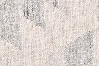 10' X 14' Blue and Ivory Wool Geometric Flatweave Handmade Area Rug With Fringe