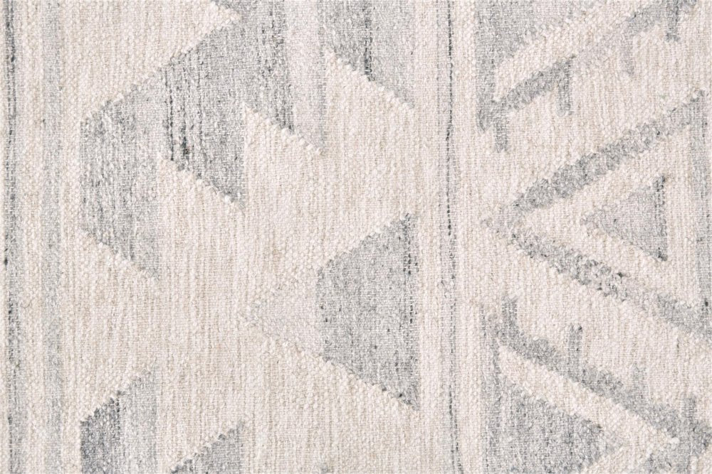 10' X 14' Blue and Ivory Wool Geometric Flatweave Handmade Area Rug With Fringe
