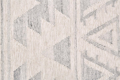 10' X 14' Blue and Ivory Wool Geometric Flatweave Handmade Area Rug With Fringe