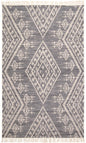 8' X 10' Gray Ivory And Blue Wool Geometric Dhurrie Flatweave Handmade Area Rug With Fringe