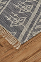 8' X 10' Gray Ivory And Blue Wool Geometric Dhurrie Flatweave Handmade Area Rug With Fringe