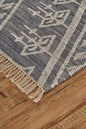 9' X 12' Gray Ivory And Blue Wool Geometric Dhurrie Flatweave Handmade Area Rug With Fringe