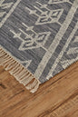 10' X 14' Gray Ivory And Blue Wool Geometric Dhurrie Flatweave Handmade Area Rug With Fringe