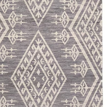 9' X 12' Gray Ivory And Blue Wool Geometric Dhurrie Flatweave Handmade Area Rug With Fringe