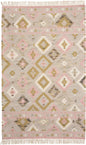 5' X 8' Pink Gold And Taupe Wool Geometric Dhurrie Flatweave Handmade Area Rug With Fringe