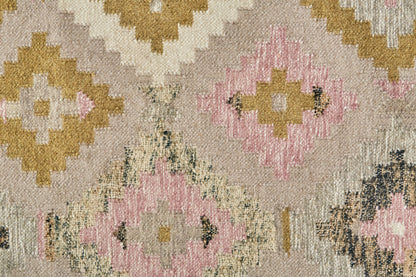 5' X 8' Pink Gold And Taupe Wool Geometric Dhurrie Flatweave Handmade Area Rug With Fringe