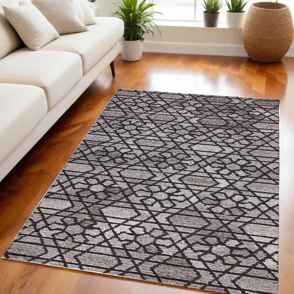 5' X 8' Black and Taupe Wool Paisley Hand Tufted Area Rug