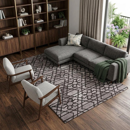 8' X 10' Black and Taupe Wool Paisley Hand Tufted Area Rug