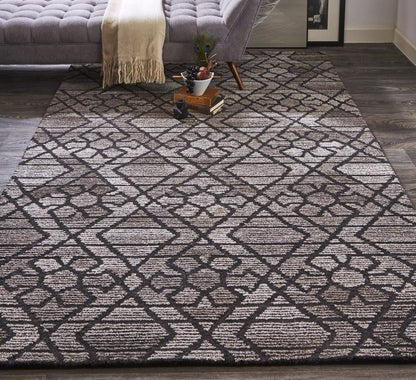 8' X 10' Black and Taupe Wool Paisley Hand Tufted Area Rug