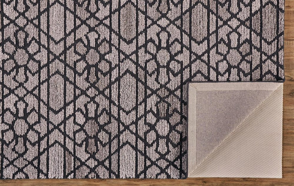 8' X 10' Black and Taupe Wool Paisley Hand Tufted Area Rug