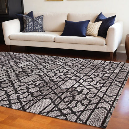 5' X 8' Black and Taupe Wool Paisley Hand Tufted Area Rug