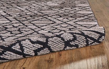 5' X 8' Black and Taupe Wool Paisley Hand Tufted Area Rug