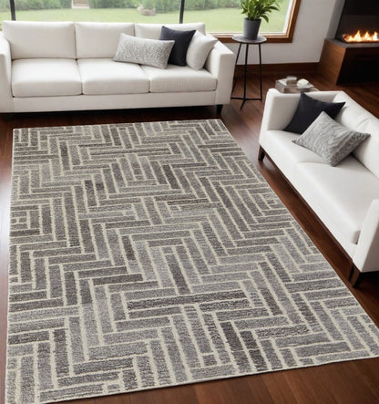 10' X 14' Tan and Gray Wool Geometric Hand Tufted Area Rug