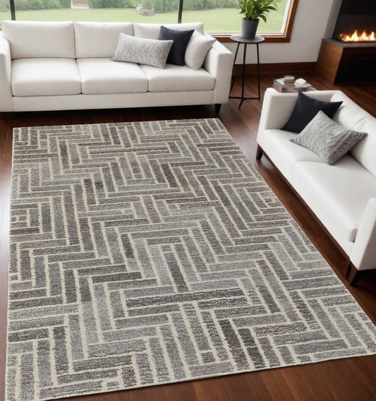 10' X 14' Tan and Gray Wool Geometric Hand Tufted Area Rug