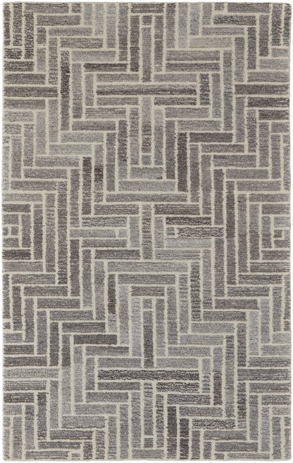 10' X 14' Tan and Gray Wool Geometric Hand Tufted Area Rug