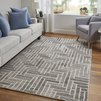 10' X 14' Tan and Gray Wool Geometric Hand Tufted Area Rug