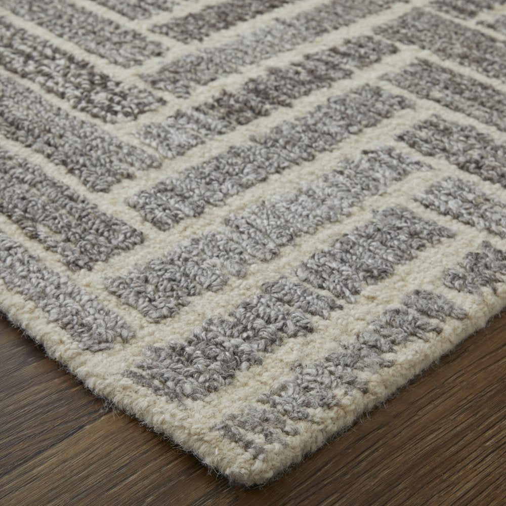10' X 14' Tan and Gray Wool Geometric Hand Tufted Area Rug