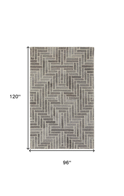 5' X 8' Tan and Gray Wool Geometric Hand Tufted Area Rug