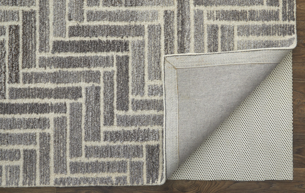 5' X 8' Tan and Gray Wool Geometric Hand Tufted Area Rug