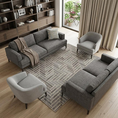 10' Tan and Gray Round Wool Geometric Hand Tufted Area Rug