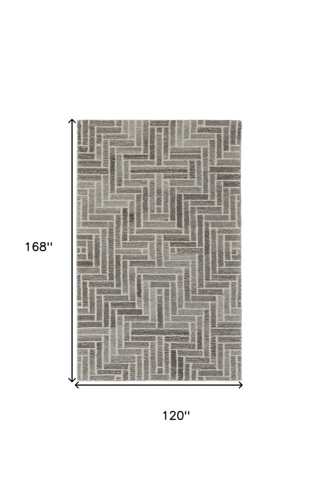 9' X 12' Tan and Gray Wool Geometric Hand Tufted Area Rug