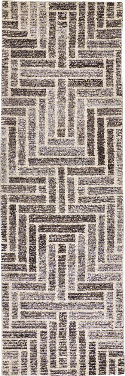 5' X 8' Tan and Gray Wool Geometric Hand Tufted Area Rug