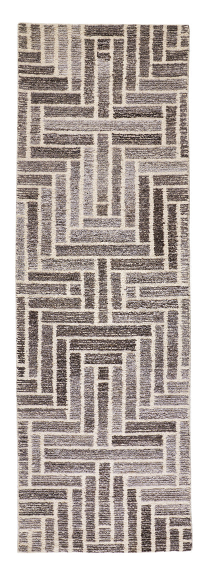 5' X 8' Tan and Gray Wool Geometric Hand Tufted Area Rug