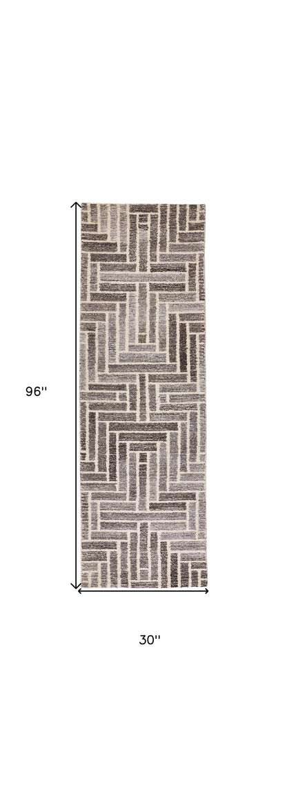 5' X 8' Tan and Gray Wool Geometric Hand Tufted Area Rug