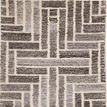 5' X 8' Tan and Gray Wool Geometric Hand Tufted Area Rug