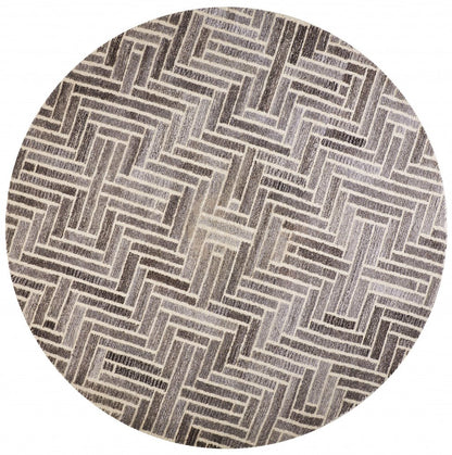 10' Tan and Gray Round Wool Geometric Hand Tufted Area Rug