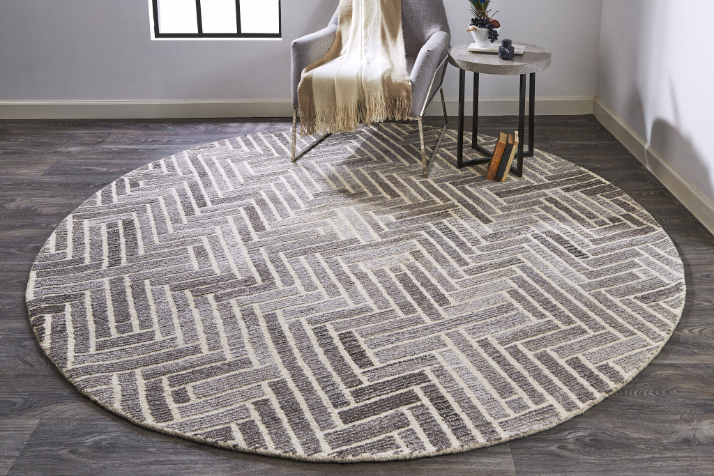 5' X 8' Tan and Gray Wool Geometric Hand Tufted Area Rug