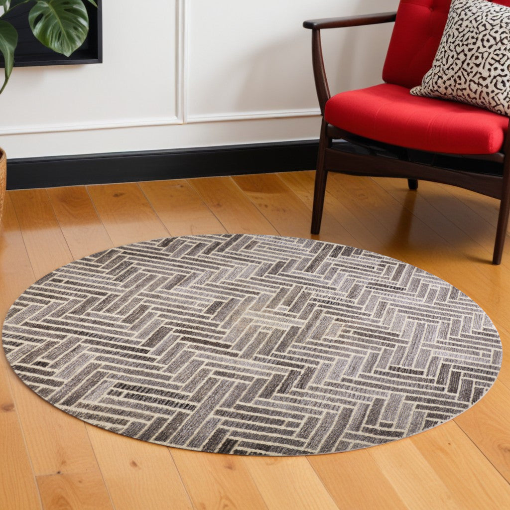 5' X 8' Tan and Gray Wool Geometric Hand Tufted Area Rug