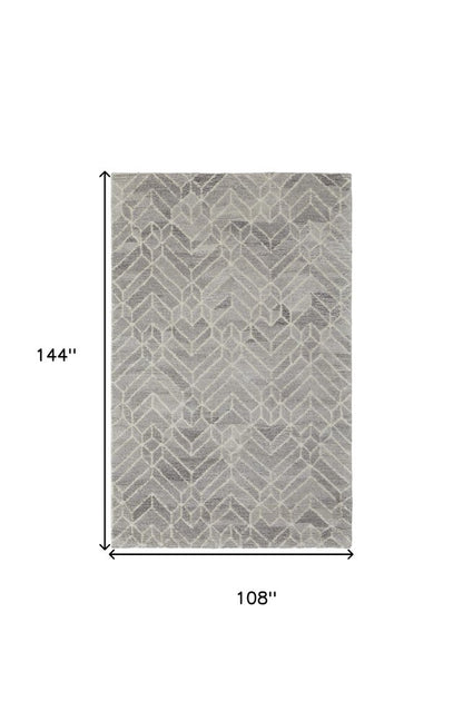 10' X 14' Gray and Ivory Wool Geometric Hand Tufted Area Rug