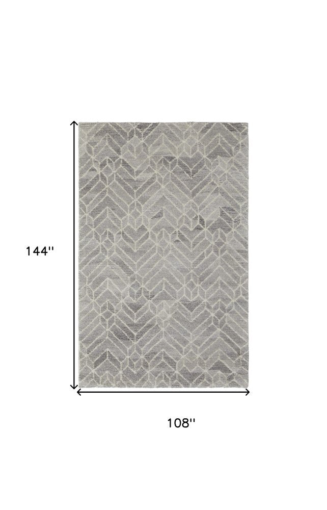 10' X 14' Gray and Ivory Wool Geometric Hand Tufted Area Rug