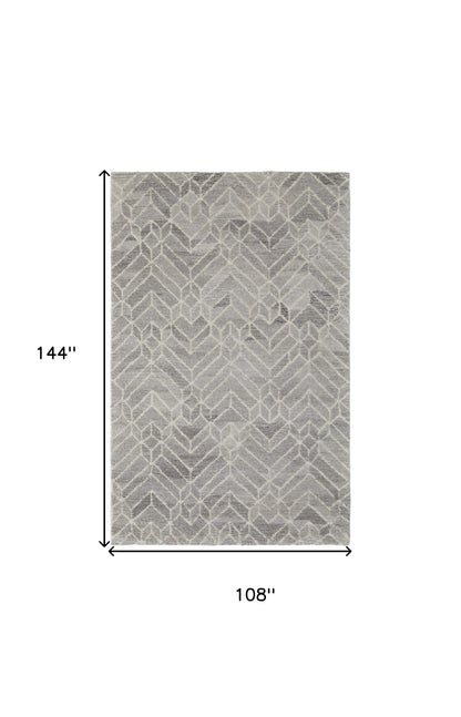 8' Runner Gray and Ivory Wool Geometric Hand Tufted Runner Rug