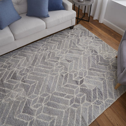 10' X 14' Gray and Ivory Wool Geometric Hand Tufted Area Rug