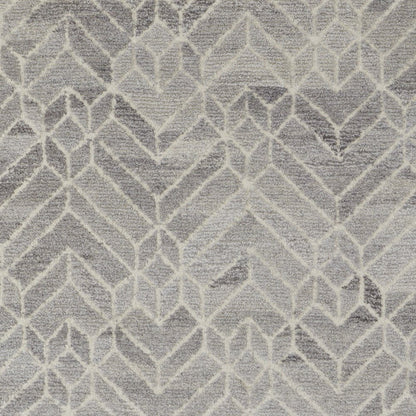 10' X 14' Gray and Ivory Wool Geometric Hand Tufted Area Rug