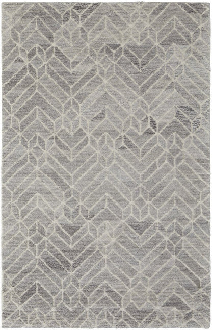 10' X 14' Gray and Ivory Wool Geometric Hand Tufted Area Rug
