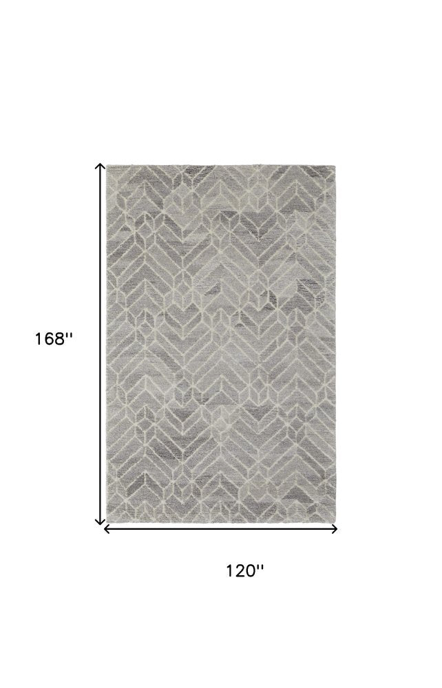 8' Gray and Ivory Round Wool Geometric Hand Tufted Area Rug