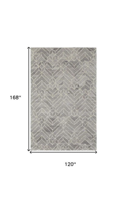 10' X 14' Gray and Ivory Wool Geometric Hand Tufted Area Rug