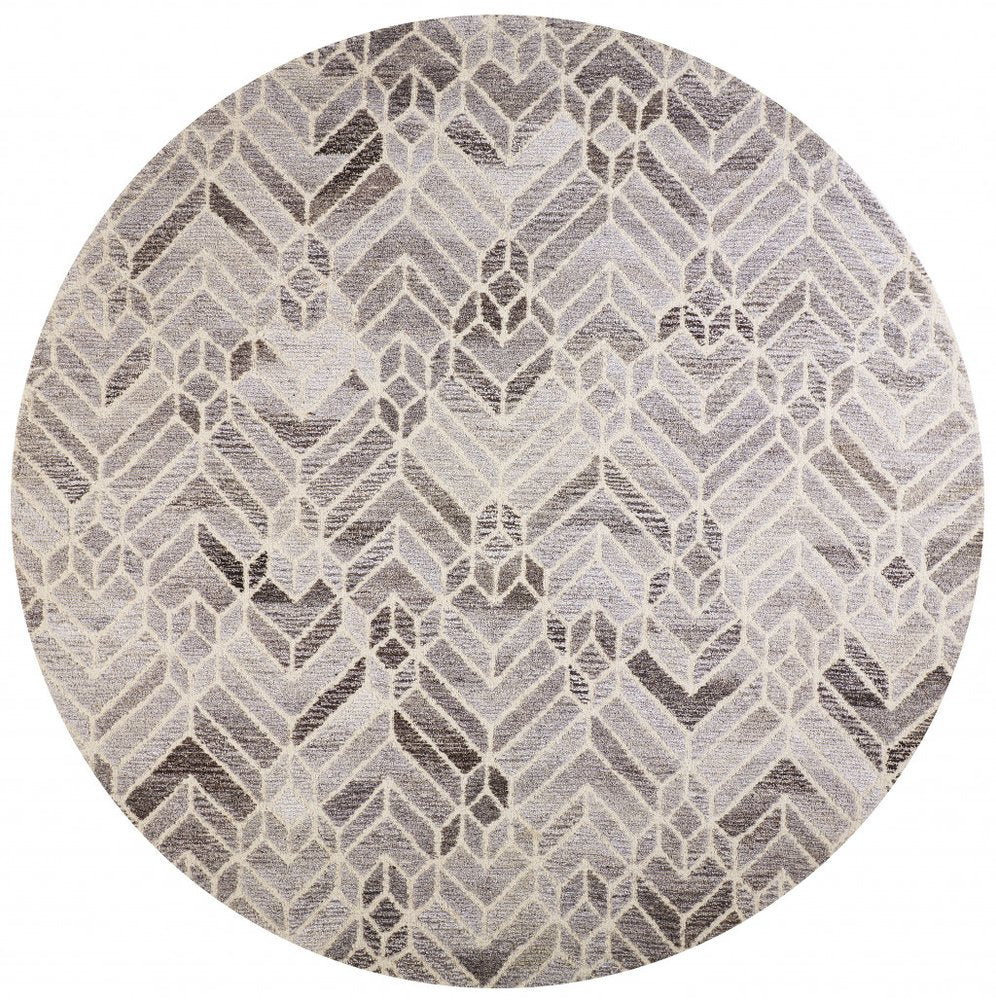 10' X 14' Gray and Ivory Wool Geometric Hand Tufted Area Rug