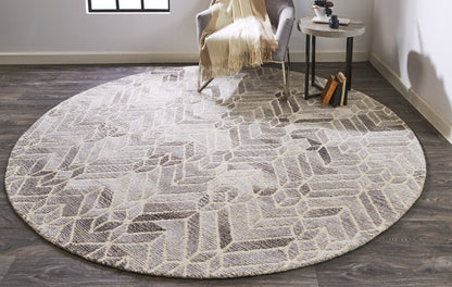 10' X 14' Gray and Ivory Wool Geometric Hand Tufted Area Rug