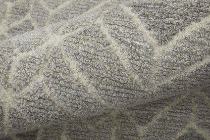 8' Gray and Ivory Round Wool Geometric Hand Tufted Area Rug