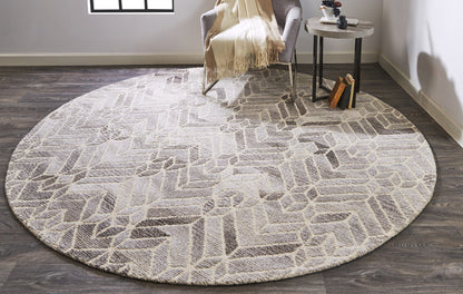 8' Runner Gray and Ivory Wool Geometric Hand Tufted Runner Rug